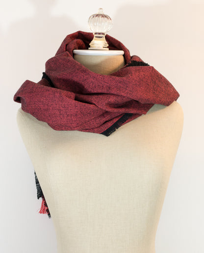 Red Herringbone Flannel Blanket Scarf: 23" x 72" Shawl with Kilt Pin