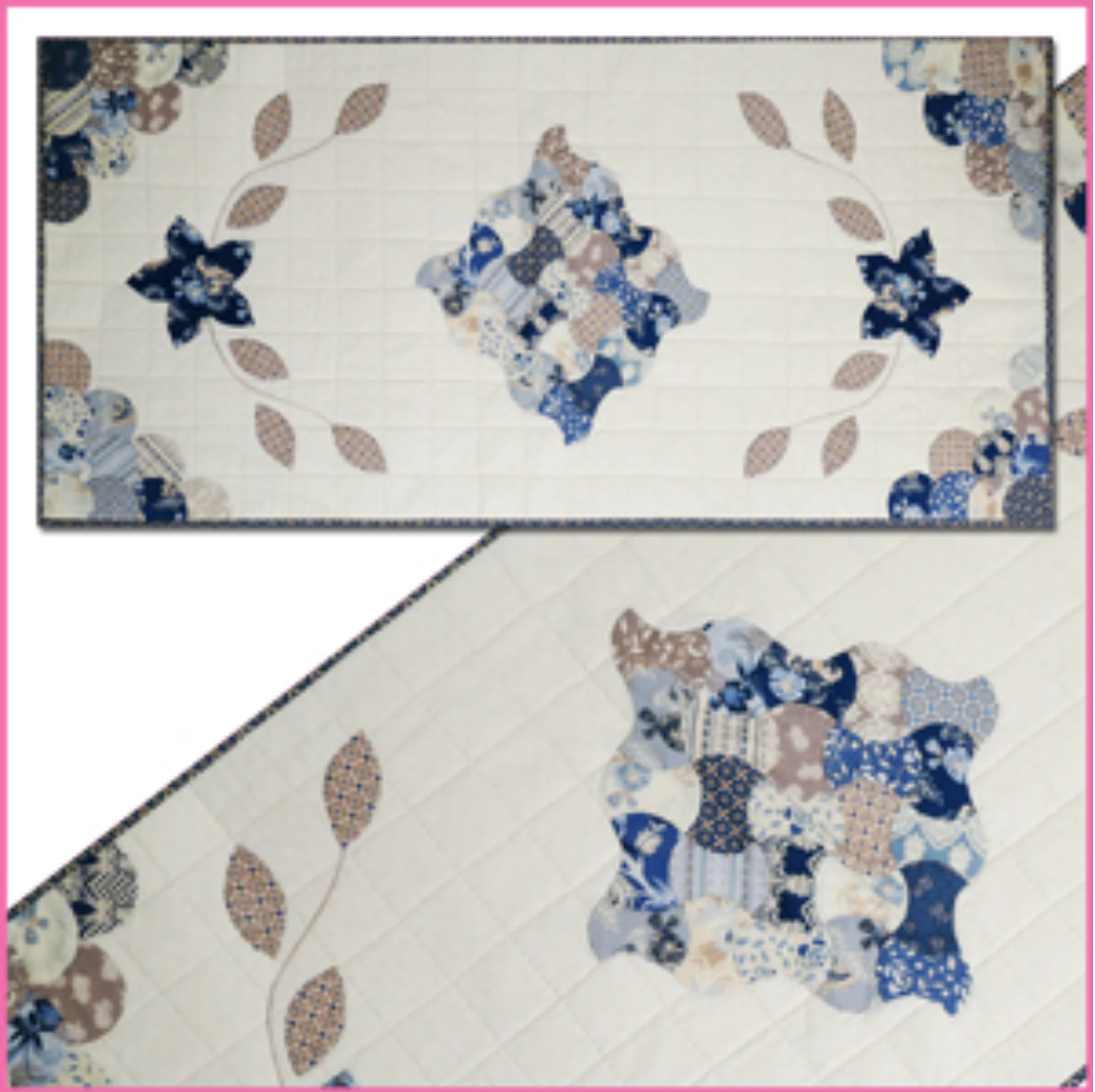 A quilting pattern called 'Remember When' by Sue Daley, featuring images of the quilted fabric and a small inset picture showing the quilted design in detail.
Photo by Sue Daley [additional_image_link]