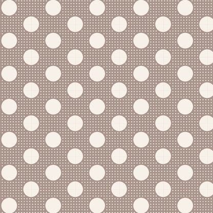 A repeating pattern of large off-white polka dots on a warm taupe-gray background with fine dotted lines.
Photo by Tilda [additional_image_link]