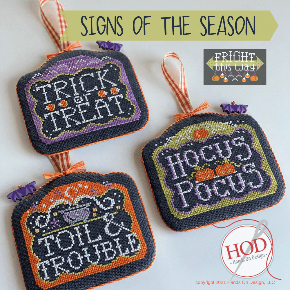 FRIGHT THIS WAY Series Cross Stitch Embroidery Kit from Hands On Design: 9 Patterns, Linen, Floss, Trim