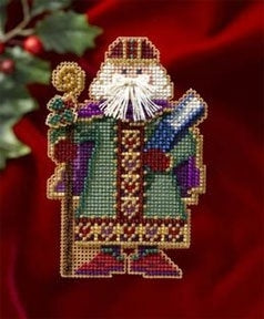 Mill Hill Saxony Santa Ornament Cross Stitch Embroidery Kit: Santa Glass Beaded Charmed Ornaments