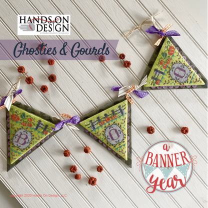 GHOSTIES & GOURDS Cross Stitch Embroidery Kit of A Banner Year by Cathy Habermann for Hands On Design