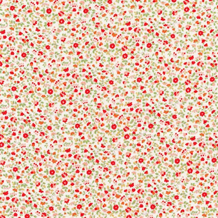 A close-up of a repeating floral pattern with small red and orange flowers and green leaves on a warm off-white background.
Photo by RobertKaufman.com [image_link]