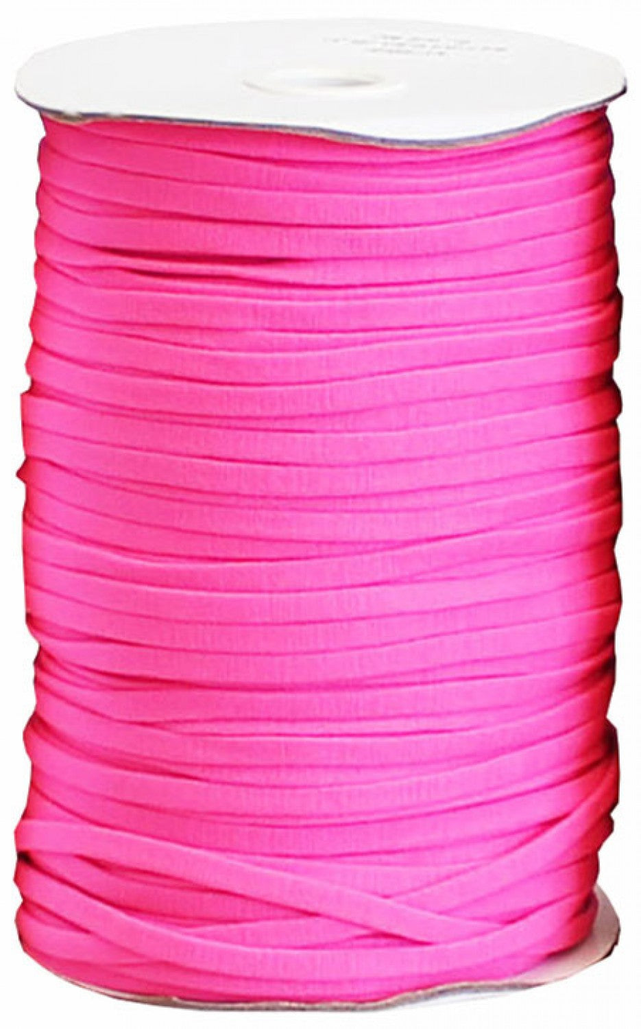 A spool of pink polyester elastic, 1/4 inch in width, bulk-wound on a white spool with a label at the top.
[image_link]