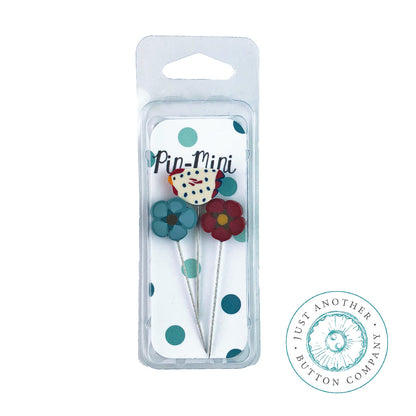Pin mini with 2 flowers and a chicken.
Photo by JustAnotherButtonCompany.com [additional_image_link]
