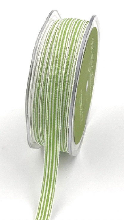 A spool of light green and white striped grosgrain ribbon, with the brand name 'may arts' visible on the green center label.
Photo by Mayarts.com [additional_image_link]