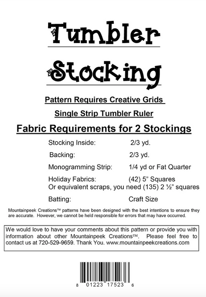 Tumbler Stocking pattern fabric requirements.
[additional_image_link]