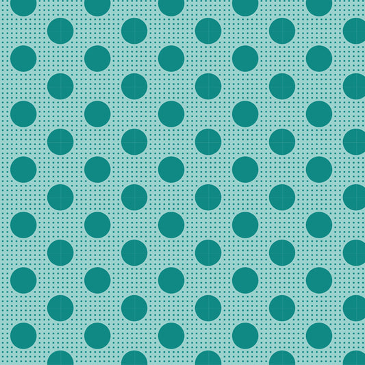 Teal polka dots on a teal background.
Photo by Tildafabrics.com [image_link]