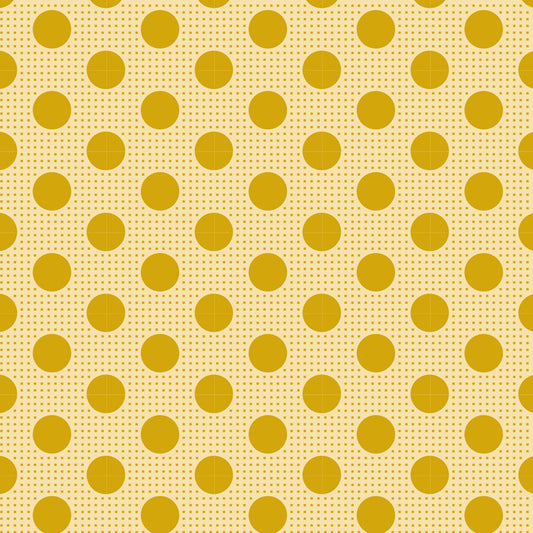 Pattern of yellow polka dots on a textured beige background.
Photo by Tildafabrics.com [image_link]