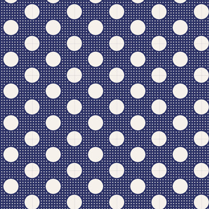 Pattern of white circles on a navy blue background.
Photo by Tildafabrics.com [image_link]