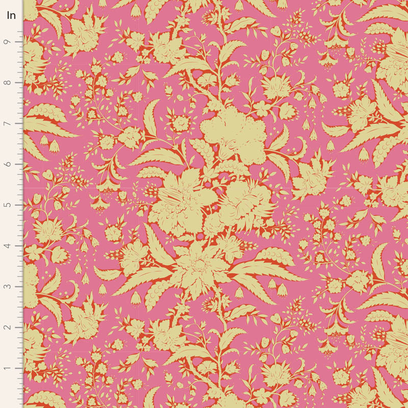 A piece of pink fabric with a floral pattern designed by Tone Finnanger for Tilda Fabrics.
Photo by Tildafabrics.com [image_link]