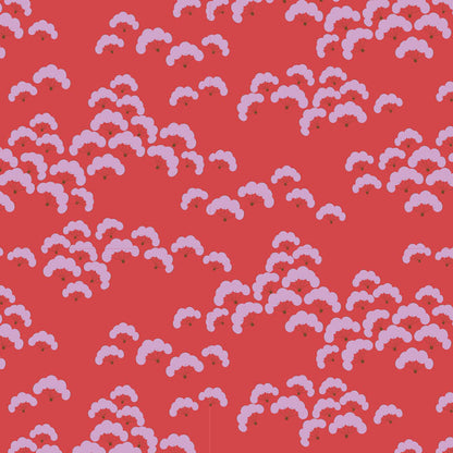 A red fabric with a floral pattern featuring large imaginative flowers, part of the Bloomsville Cottonbloom Paprika collection.
Photo by Tildafabrics.com [additional_image_link]