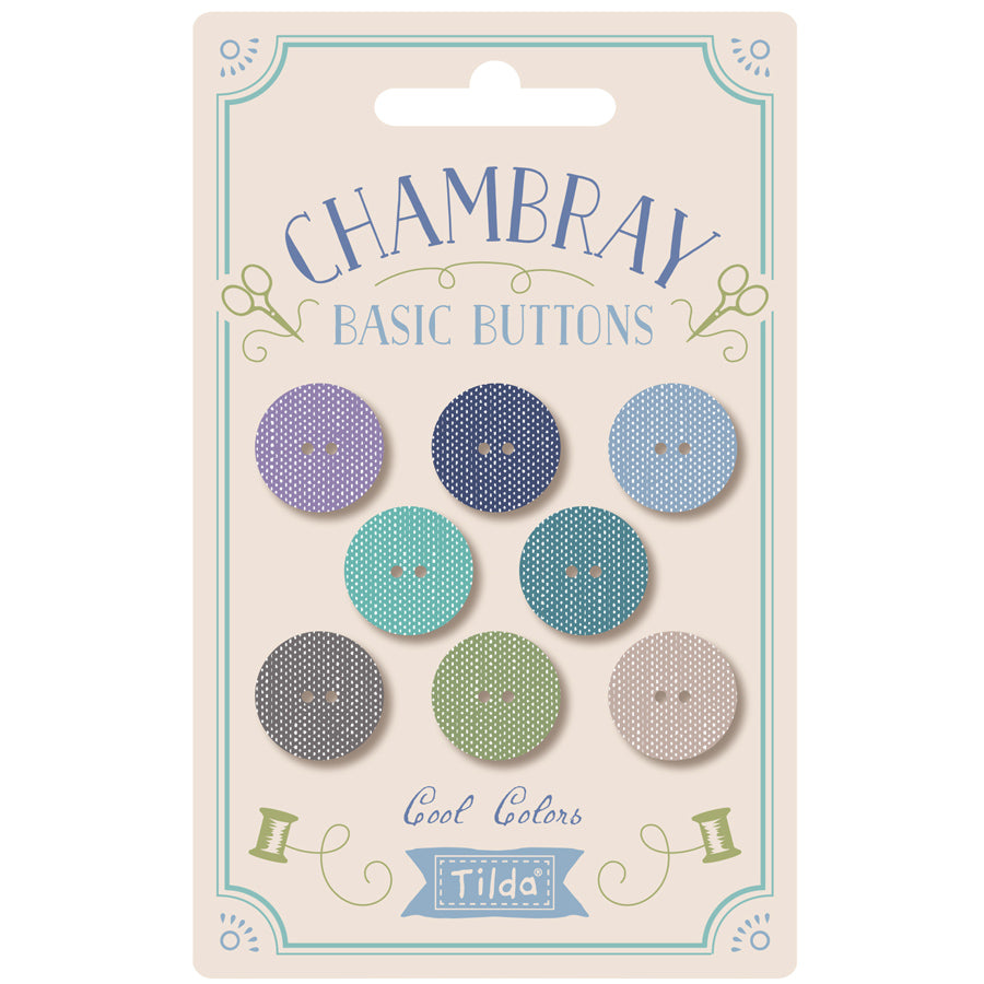 Pack of chambray buttons with various colors on a Tilda branded card.
Photo by Tildafabrics.com [image_link]