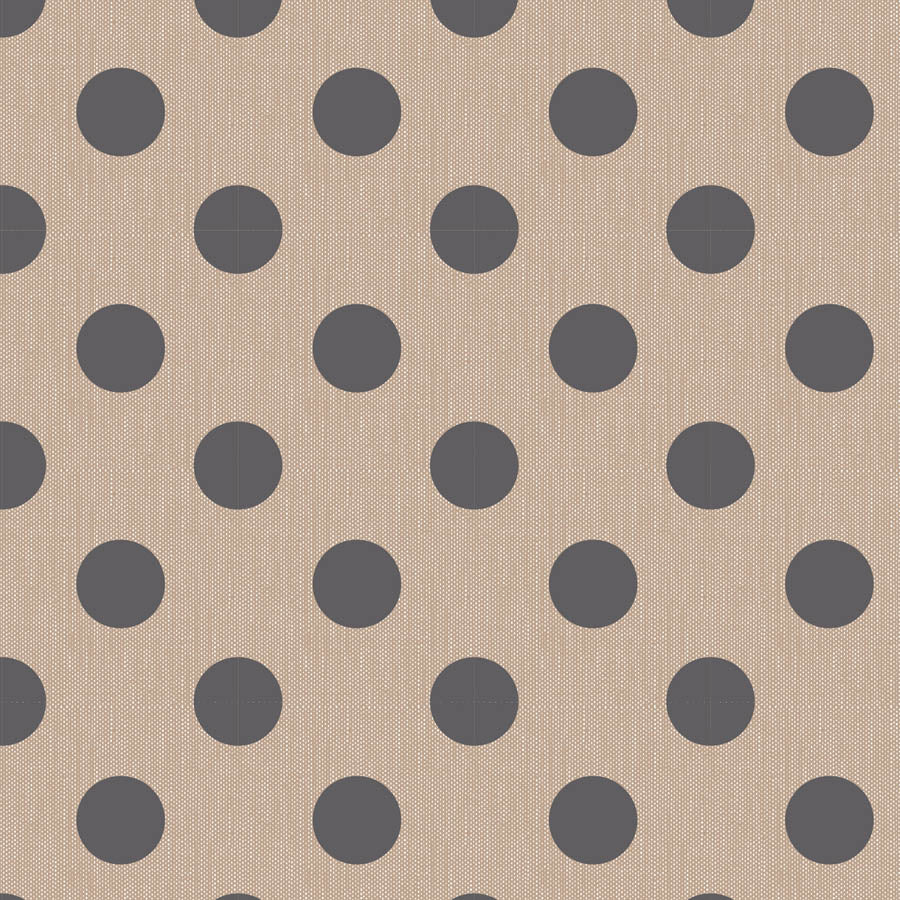 A repeating pattern of dark gray polka dots on a warm beige linen-textured background.
Photo by Tildafabrics.com [image_link]