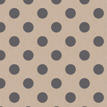 A repeating pattern of dark gray polka dots on a warm beige linen-textured background.
Photo by Tildafabrics.com [image_link]