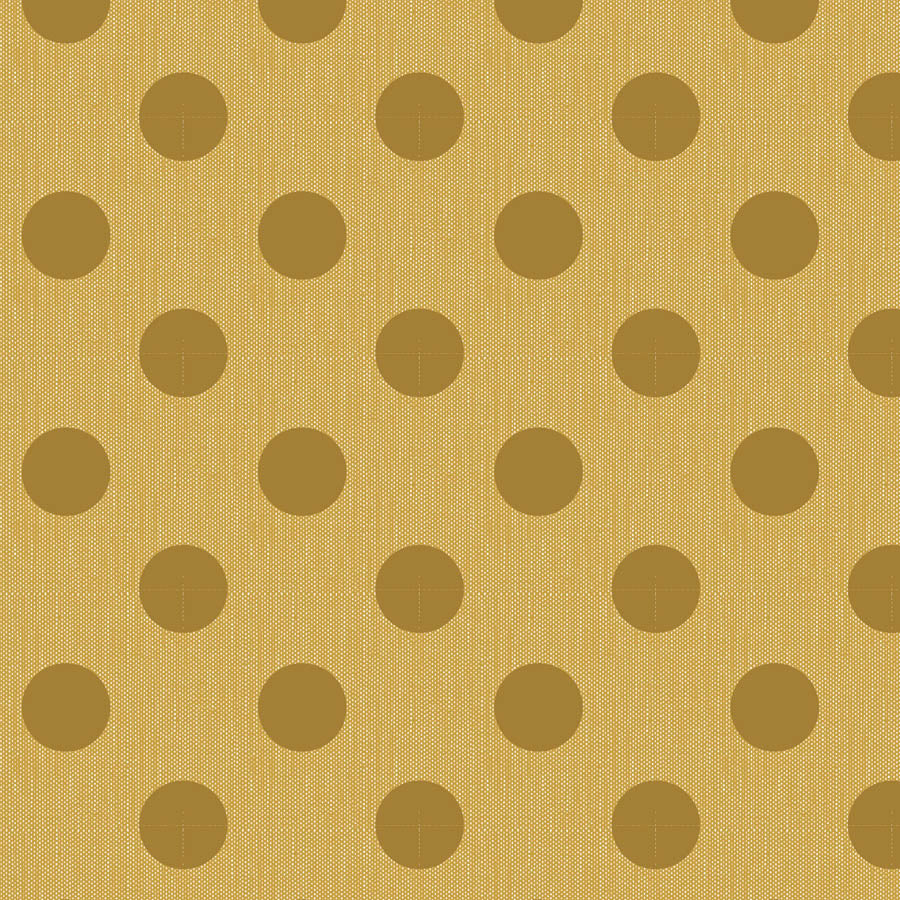 A repeating pattern of dark brown polka dots on a textured mustard yellow fabric background.
Photo by Tildafabrics.com [image_link]