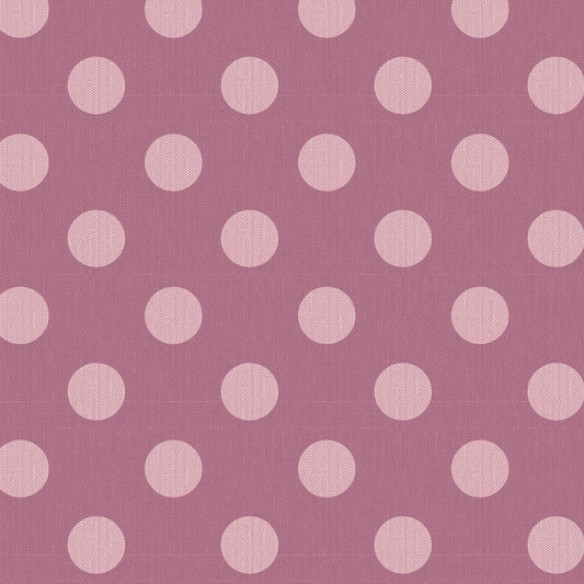A repeating pattern of light pink polka dots on a dusty rose textured fabric background.
Photo by Tildafabrics.com [image_link]