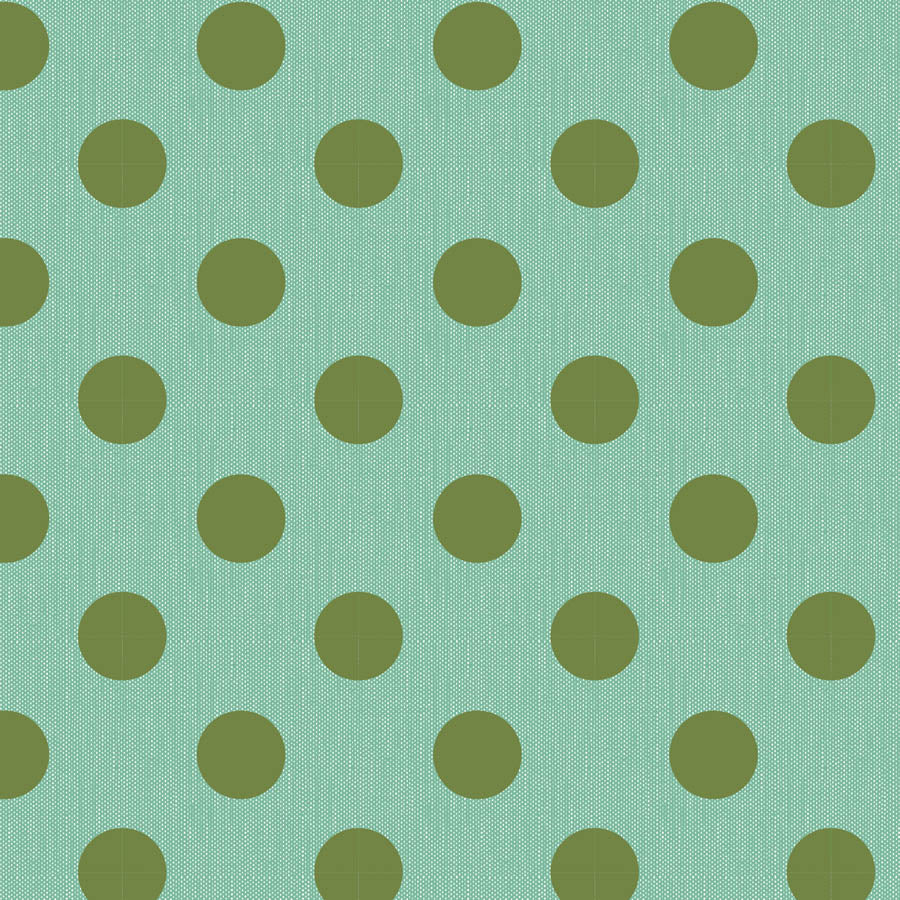 Pattern of green polka dots on a teal background.Photo by Tildafabrics.com [image_link]