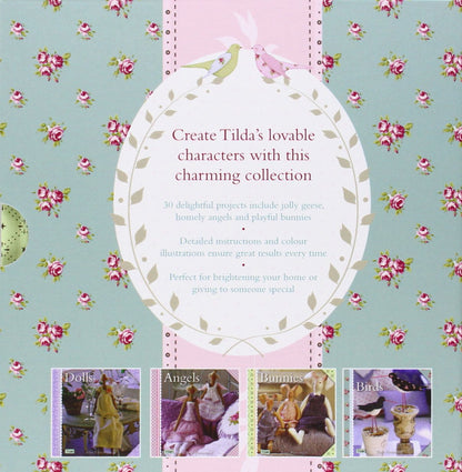 Front cover of a craft book titled 'Create Tilda's lovable characters with this charming collection' on a pastel floral background with small inset example images along the bottom.
Photo by Tildafabrics.com [additional_image_link]