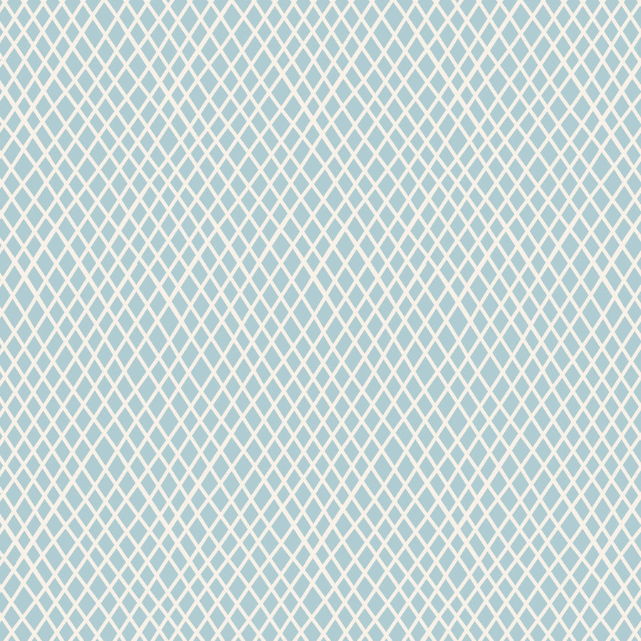 A yardage of Tilda Classic Basics Crisscross Blue fabric featuring a geometric diamond pattern in blue color.
Photo by Tildafabrics.com [image_link]