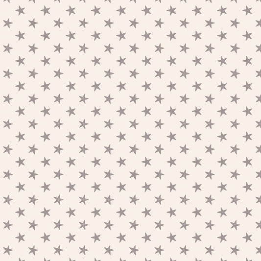 A fabric featuring a small grey star pattern on a white background.