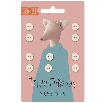 Tilda Friends buttons packaging with a cute animal illustration on a pink background.
Photo by Tildafabrics.com [image_link]