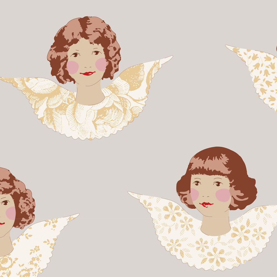 A fabric pattern featuring illustrated angels with old rose colored backgrounds and white clothing.
Photo by Tildafabrics.com [image_link]