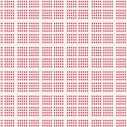 A repeating geometric pattern of small red dots arranged in rows on a cream background.
Photo by Tildafabrics.com [additional_image_link]