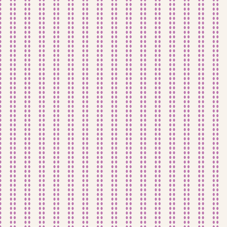 A repeating vertical pattern of small purple dots in pairs on a warm off-white background.
Photo by Tildafabrics.com [additional_image_link]