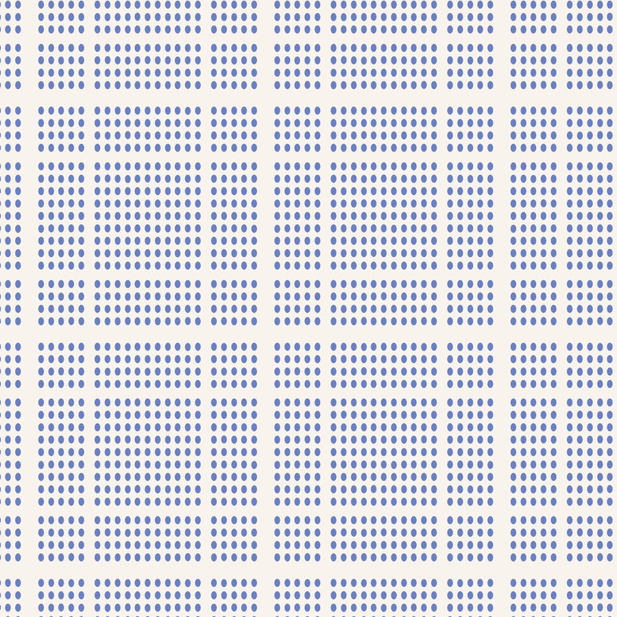 A repeating geometric pattern of small blue dots arranged in vertical columns on a white background.
Photo by Tildafabrics.com [additional_image_link]