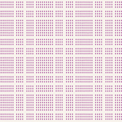 A repeating geometric pattern of small lavender-purple dots arranged in rows on a warm off-white background.
Photo by Tildafabrics.com [image_link]