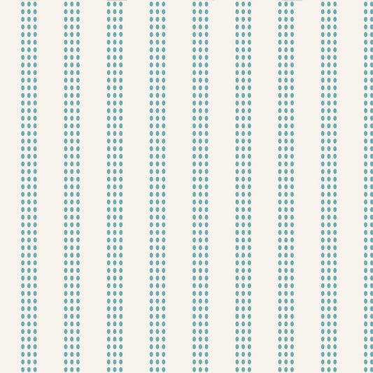 A repeating vertical stripe pattern with small teal-blue dotted lines on an off-white background.
Photo by Tildafabrics.com [image_link]