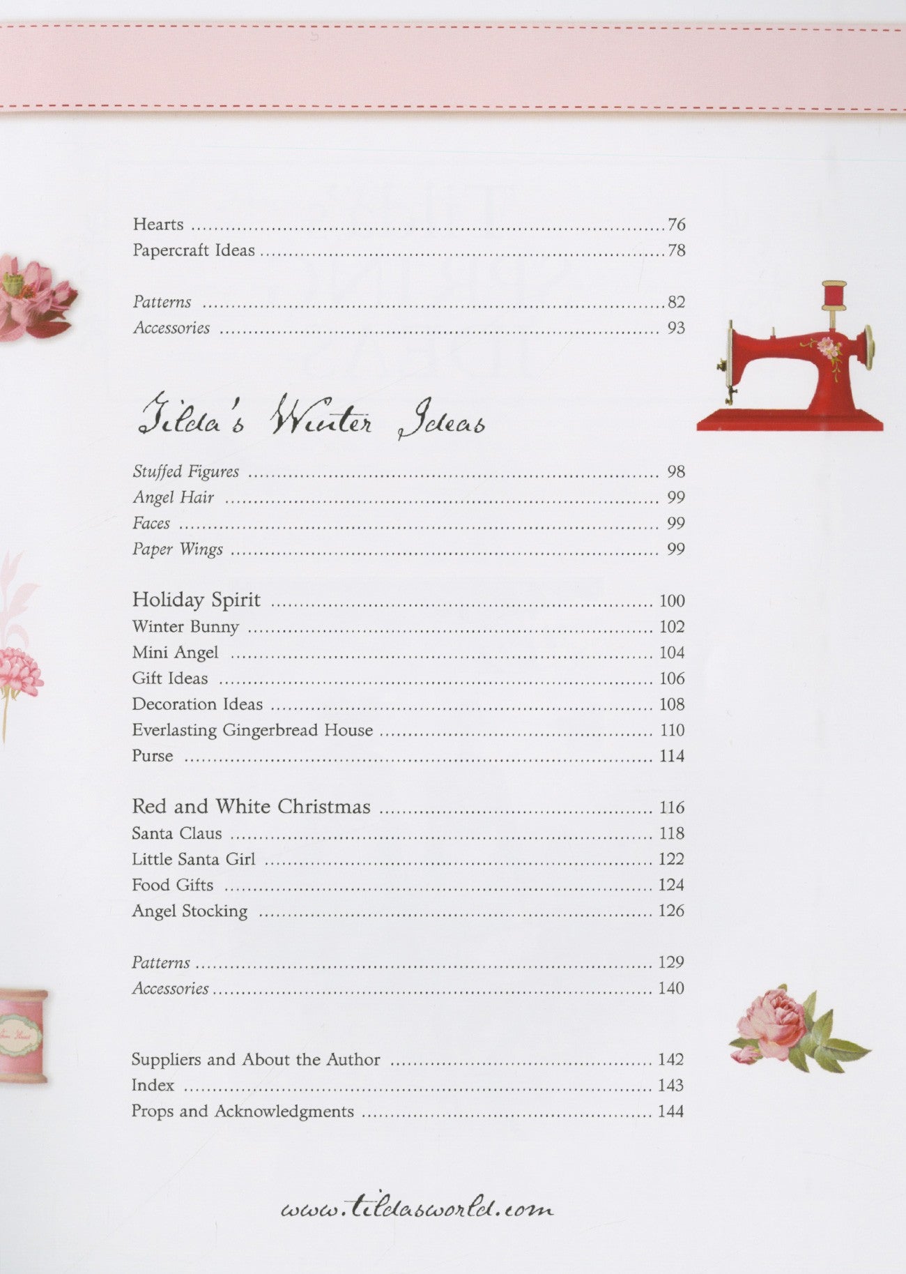 Table of contents page with sewing-themed illustrations and text on a light pink background.
Photo by Tildafabrics.com [additional_image_link]