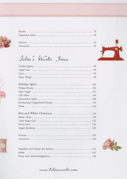 Table of contents page with sewing-themed illustrations and text on a light pink background.
Photo by Tildafabrics.com [additional_image_link]