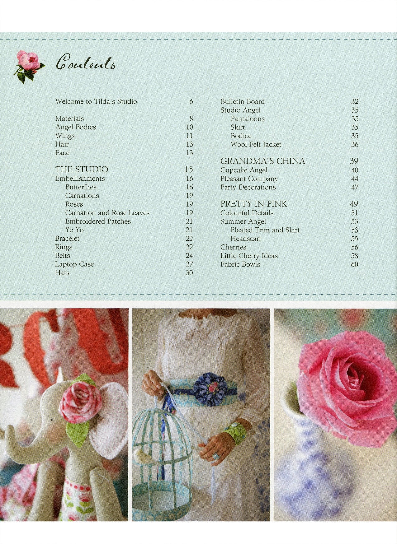 Product catalog with images of handmade items and a table of contents on a light blue background.
Photo by Tildafabrics.com [additional_image_link]