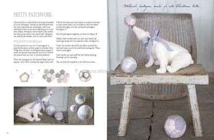 Pretty patchwork balls English Paper Piecing instructions, two  handmade polar bears with balls on their noses, several patchwork balls.
Photo by Tildafabrics.com [additional_image_link]