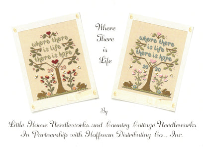 A cross stitch pattern depicting a tree with heart shapes and the phrase 'WHERE THERE IS LIFE THERE IS HOPE' on a light background.
Photo by Country Cottage Needleworks [additional_image_link]