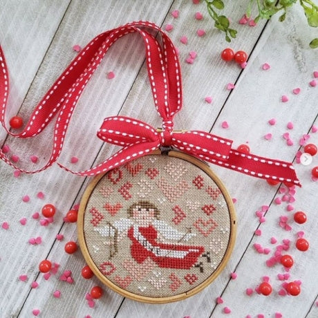 HOLIDAY HOOPLA Valentine's Day Cross Stitch Embroidery Kit from Brenda Gervais for With Thy Needle & Thread: Pattern, Linen, Floss, Hoop