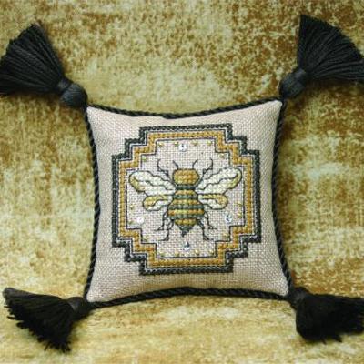 Bee Pincushion Cross Stitch Embroidery Kit from The Bee Cottage: Pattern, Linen, Floss & Trim