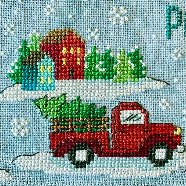 Tree Farm Christmas Village Part 1 3.5"x3.5" 2019 Holiday SAL Cross Stitch Drum Kit from Tiny Modernist: Pattern, Linen, DMC Floss, Floss