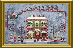 Gingerbread Cottage Drum from Praiseworthy Stitches 3.75"x7.5" Holiday Cross Stitch Drum Kit: Pattern, Linen, Floss, Trim