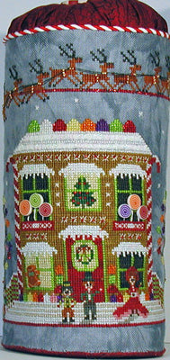 Gingerbread Cottage Drum from Praiseworthy Stitches 3.75"x7.5" Holiday Cross Stitch Drum Kit: Pattern, Linen, Floss, Trim