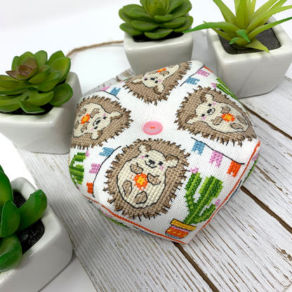 Hedgehog Biscornu Cross Stitch Embroidery Kit from Tiny Modernist: 4.5" x 4.5" Pattern, Aida & Floss