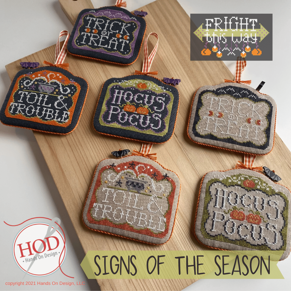 FRIGHT THIS WAY Series Cross Stitch Embroidery Kit from Hands On Design: 9 Patterns, Linen, Floss, Trim