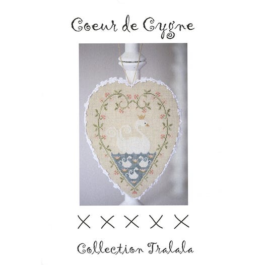 COEUR DE CYGNE Cross Stitch Embroidery Kit from Tralala: Swan Heart Pattern in French, Linen, Floss, Trim